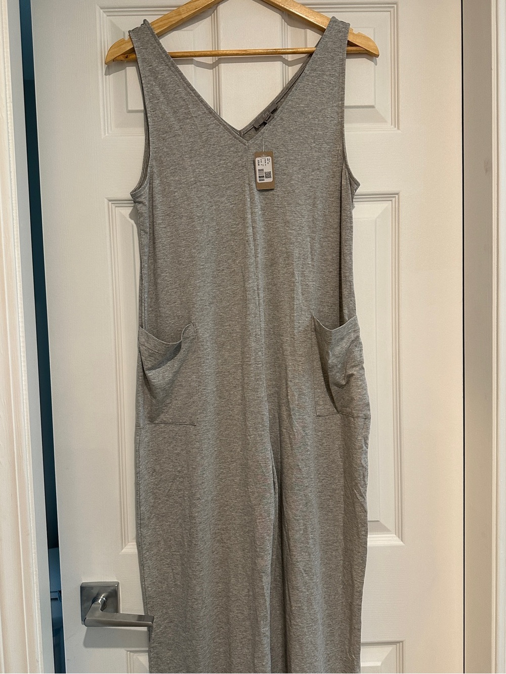 Thyme Maternity Sleeveless One-Piece Jumpsuit with Pockets in Grey